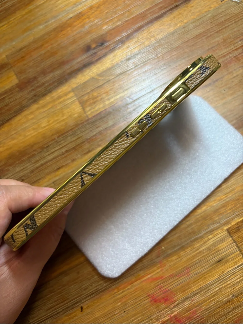Brown Designer-Style iPhone 17 Air Case with Gold Trim